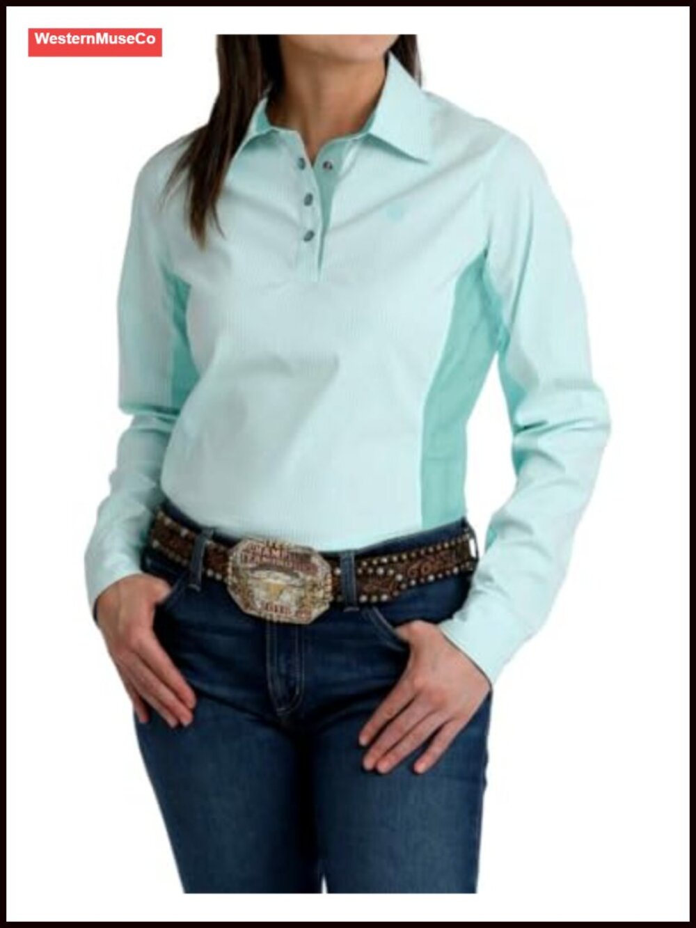Long Sleeve Snap Button Down Shirt with Contrast Trim